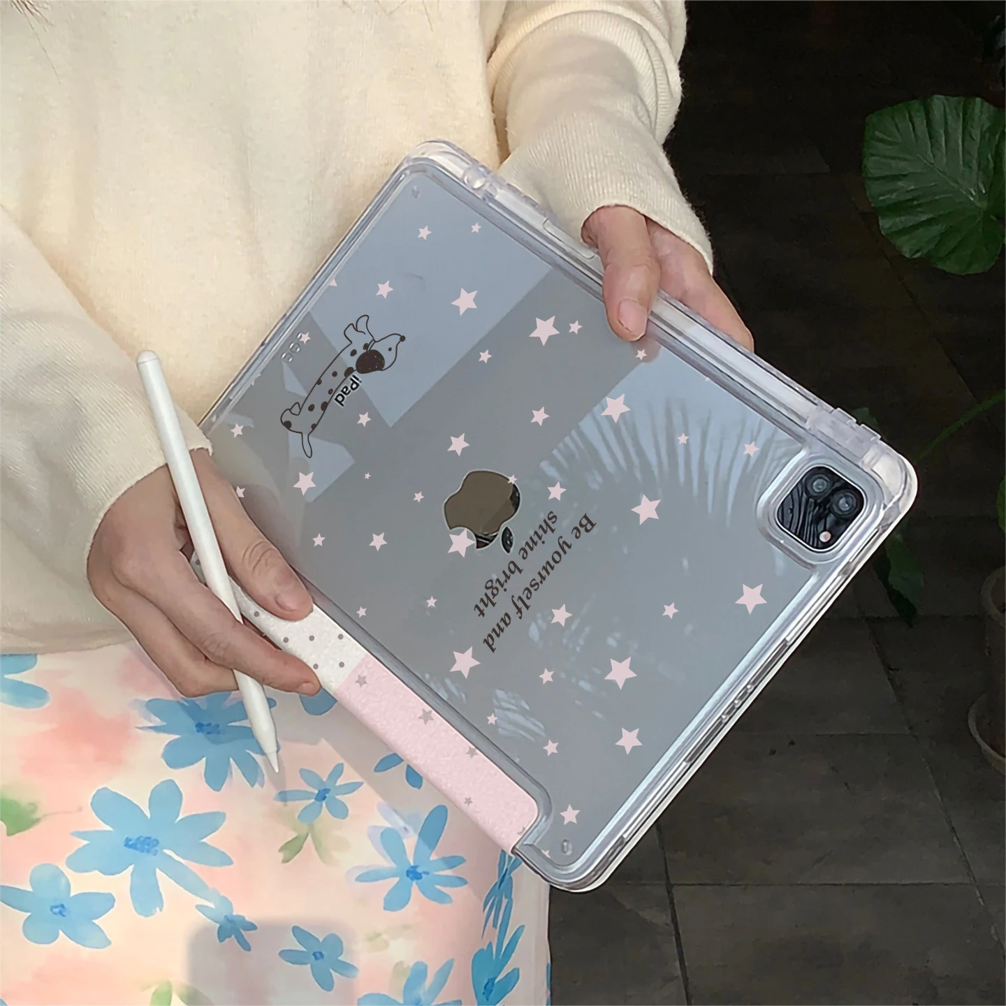 Cute Pink Sausage Dog Star Y-Fold Tablet Case For iPad Pro 11 12.9 13 A16 M2 M4 M3 M5 5/6/7/8/9/10/11th Mini Air 3 4 5 6 7 Cover