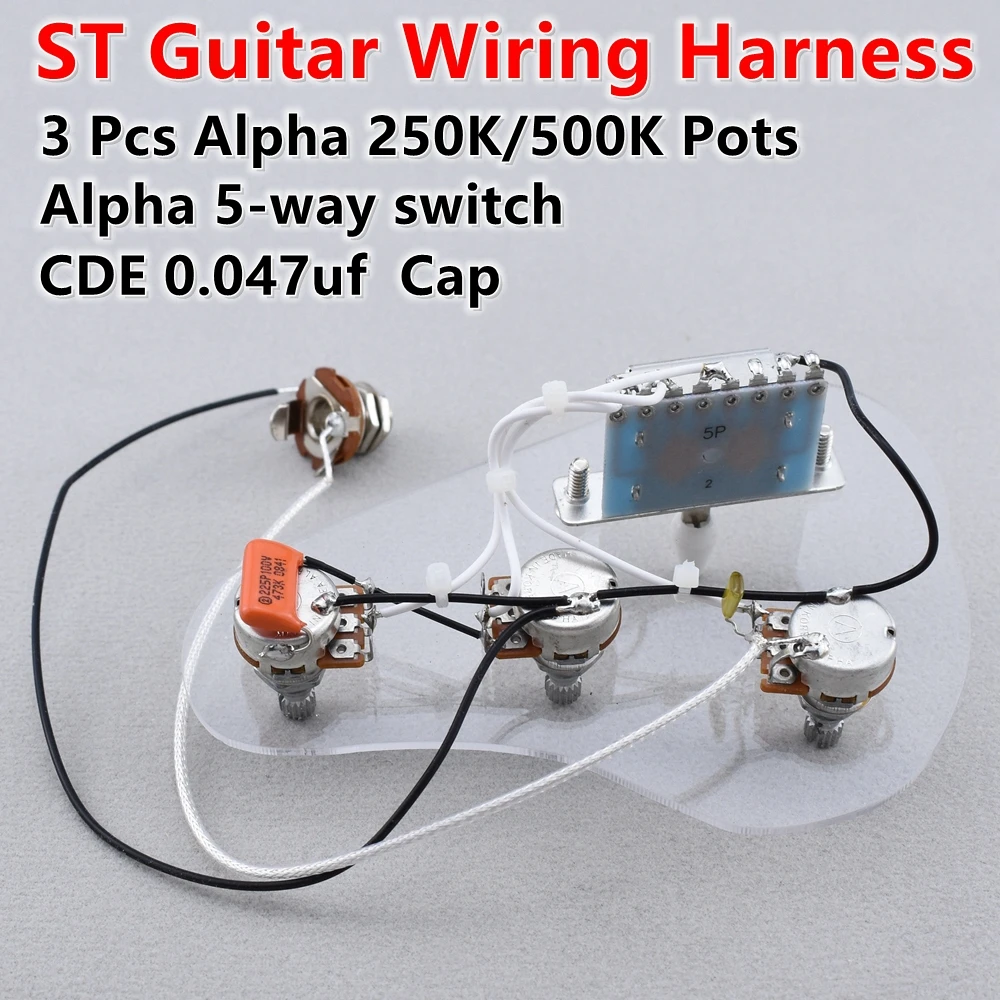 1 Set G.F SSS/ SSH Electric Guitar Wiring Harness ( 3x 500K Pots + 5-Way Switch + Jack ) For ST Guitar Kit