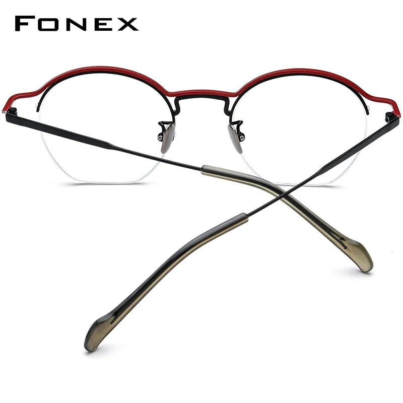 FONEX Titanium Glasses Frame Women Brand Design Semi-Rimless Round Eyeglasses Men Japanese Ultralight Half-Rim Eyewear 90035