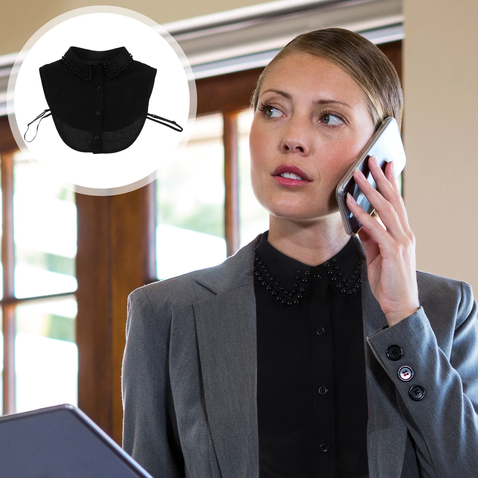 

Women Detachable Faux Collar Imitation Pearls Jeweled Collar Trim Decorative Shirt Accessory for Sweaters Blouses Casual Formal