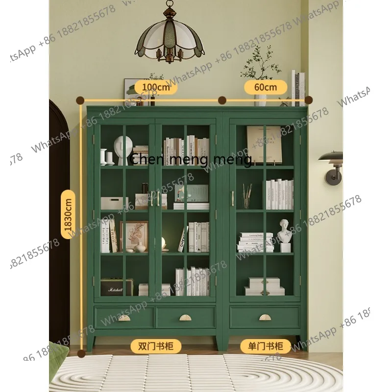 

American bookcase in antique glass high cabinet retro bedroom living room floor wine cabinet solid wood