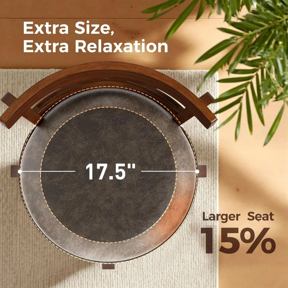 Lot de 2, 30 tabourets de bar pivotants avec dossiers, sièges en similicuir, cadre en bois, pour îlot de cuisine ou pub, finition noyer