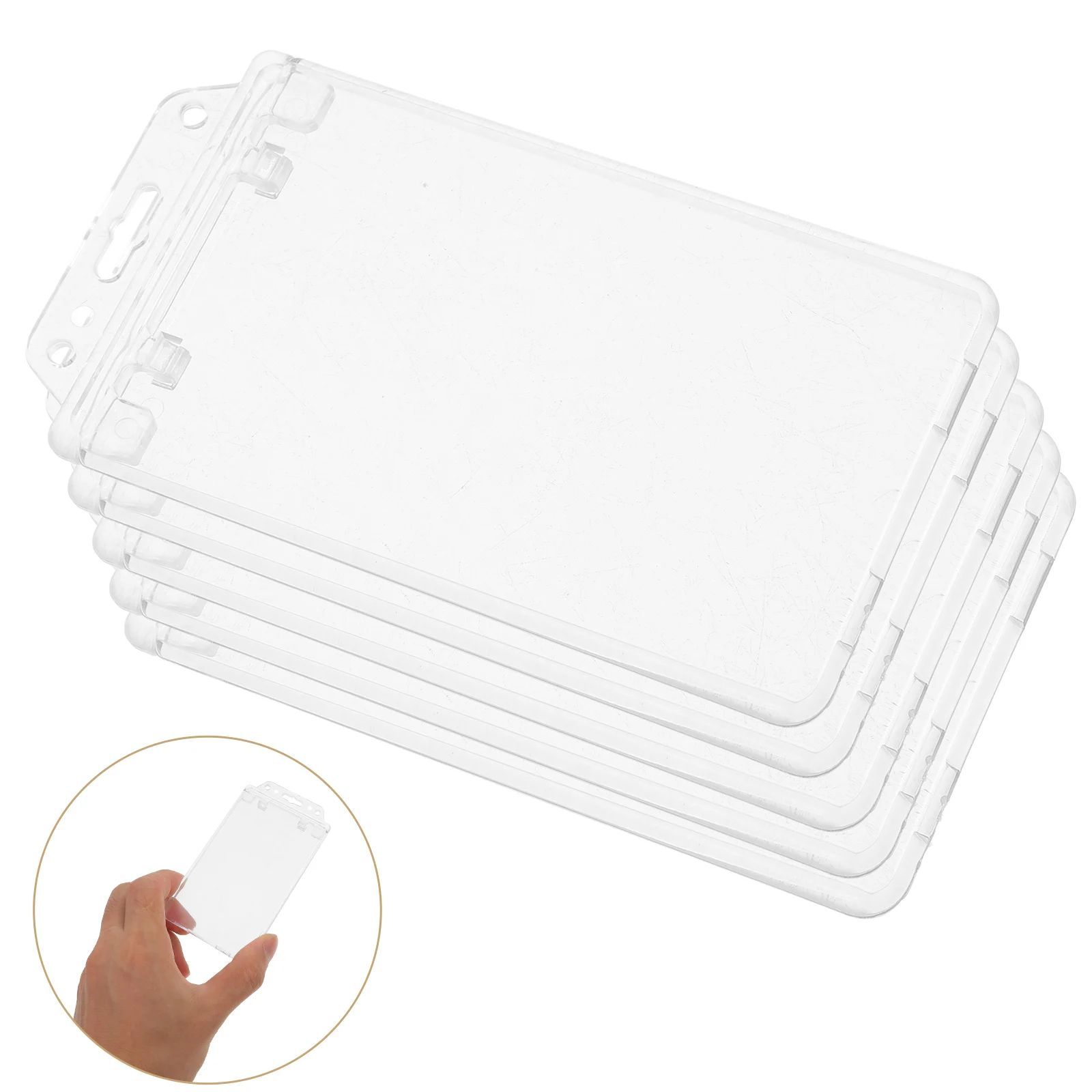 

5pcs ID Badge Holder Clear Card Protector Sleeve Reusable Transparent Name Badge Cover Wear-Resistant for Teachers