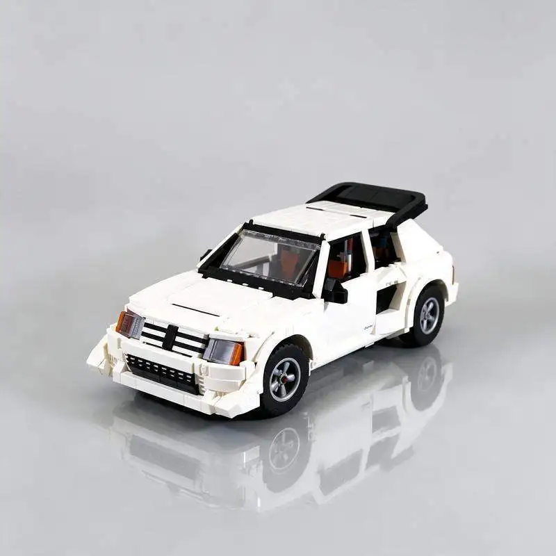 1316PCS MOC White Classic Rally Racing Car With Roof Mounted Spare Wheel Sticker Livery Building Blocks Model Kit Holiday Gift