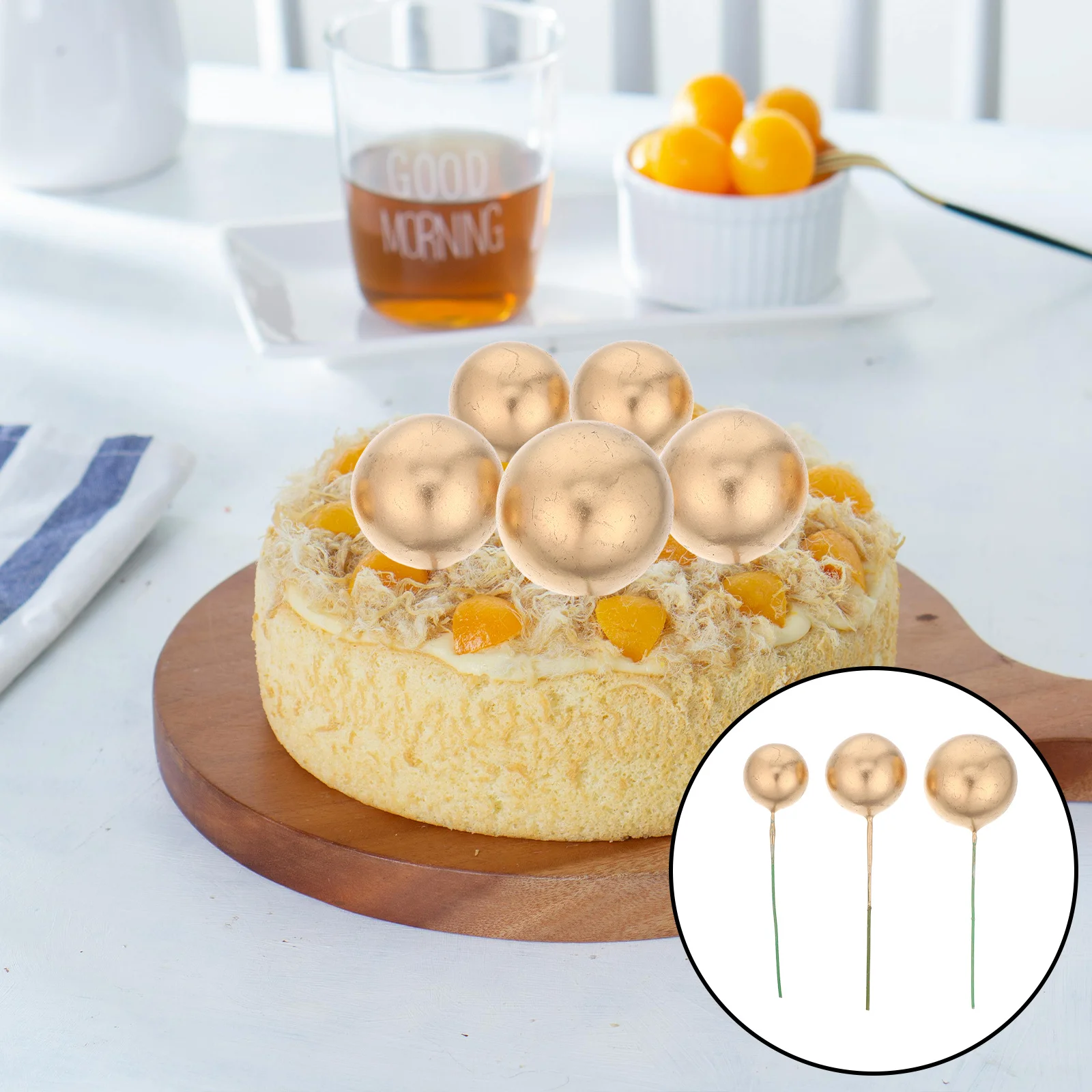 

60pcs Cake Decoration Picks Gold Ball 2-3Cm Metallic Sphere Inserts For Birthday Wedding Cupcake Decorations Assorted Size Set