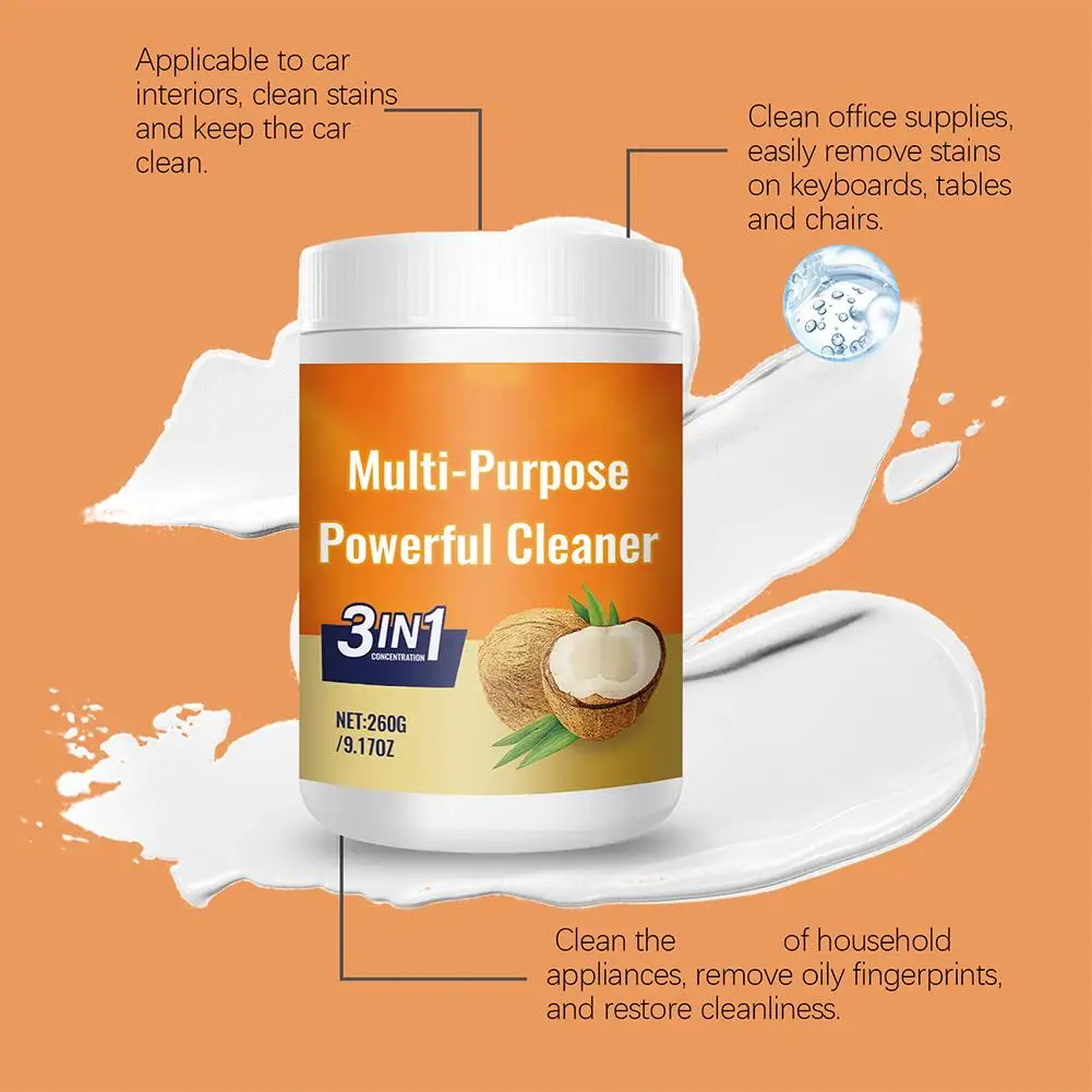 Crème de nettoyage forte, formule d'huile de noix de coco, dissolvant de taches multi-surfaces pour appareils ménagers en cuir, nettoyage rapide, sans endommager, 1 pièce
