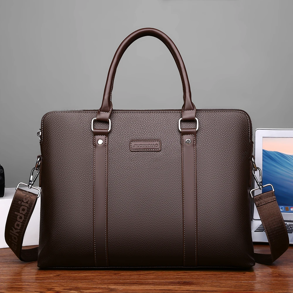 Double zipper men's handbag Luxury Briefcases For Men Leather Executive Business Office Laptop Portfolio Large Bag Documents