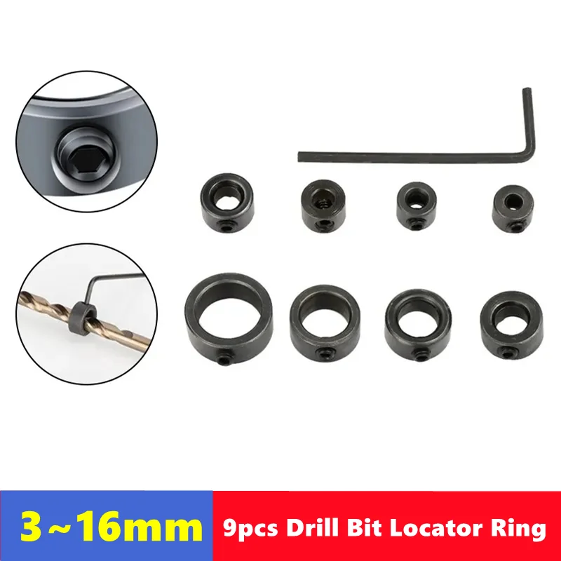 

9pcs drill bit limit ring set 3mm-16mm, woodworking drill bit depth stop ring positioning adjustment accessory drilling tool