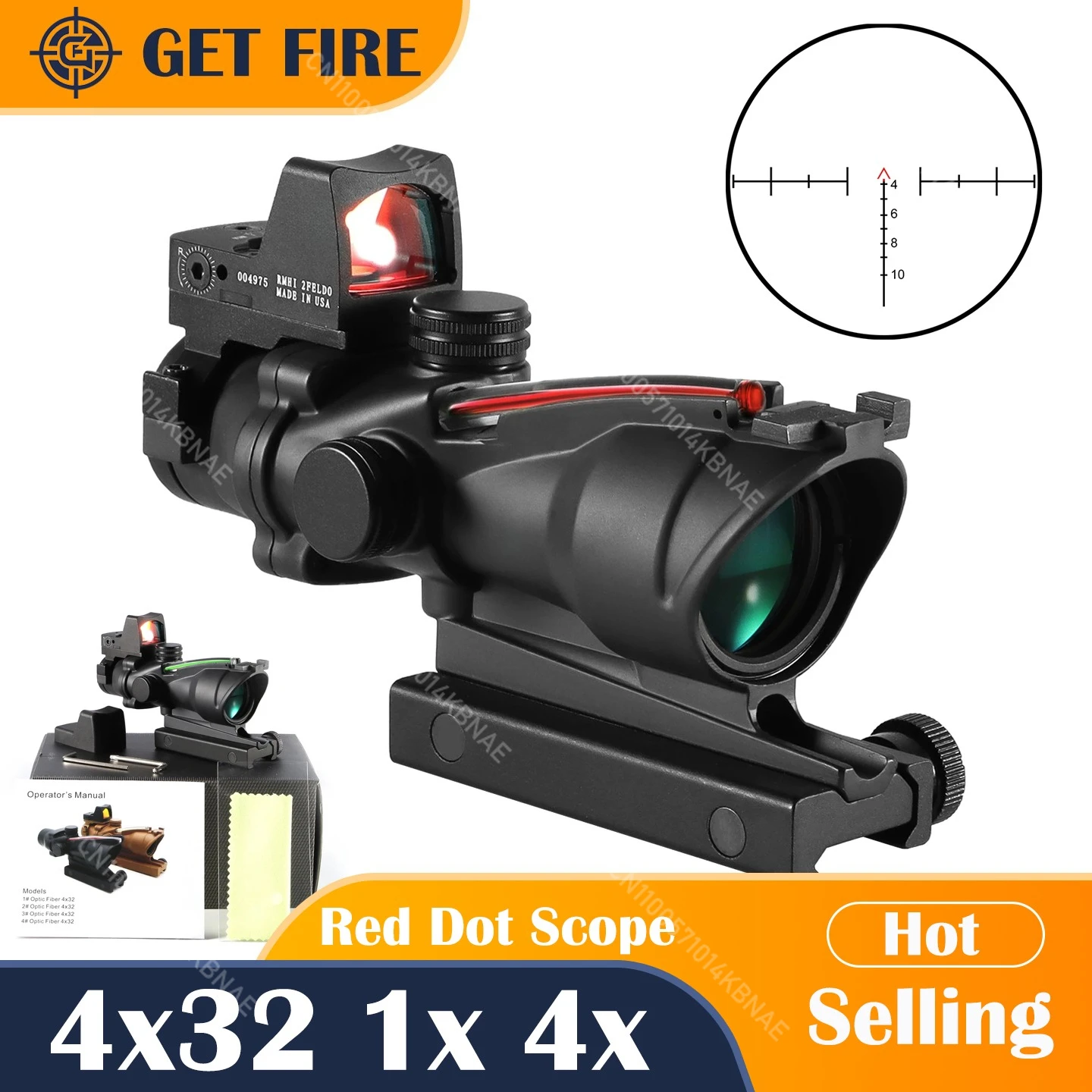 

Scope ACO 1x32 4X32 Tactical Green Red Dot Sight With RM Real Fiber Optic Riflescope For Rifle Hunting 20mm Picatinny Rail