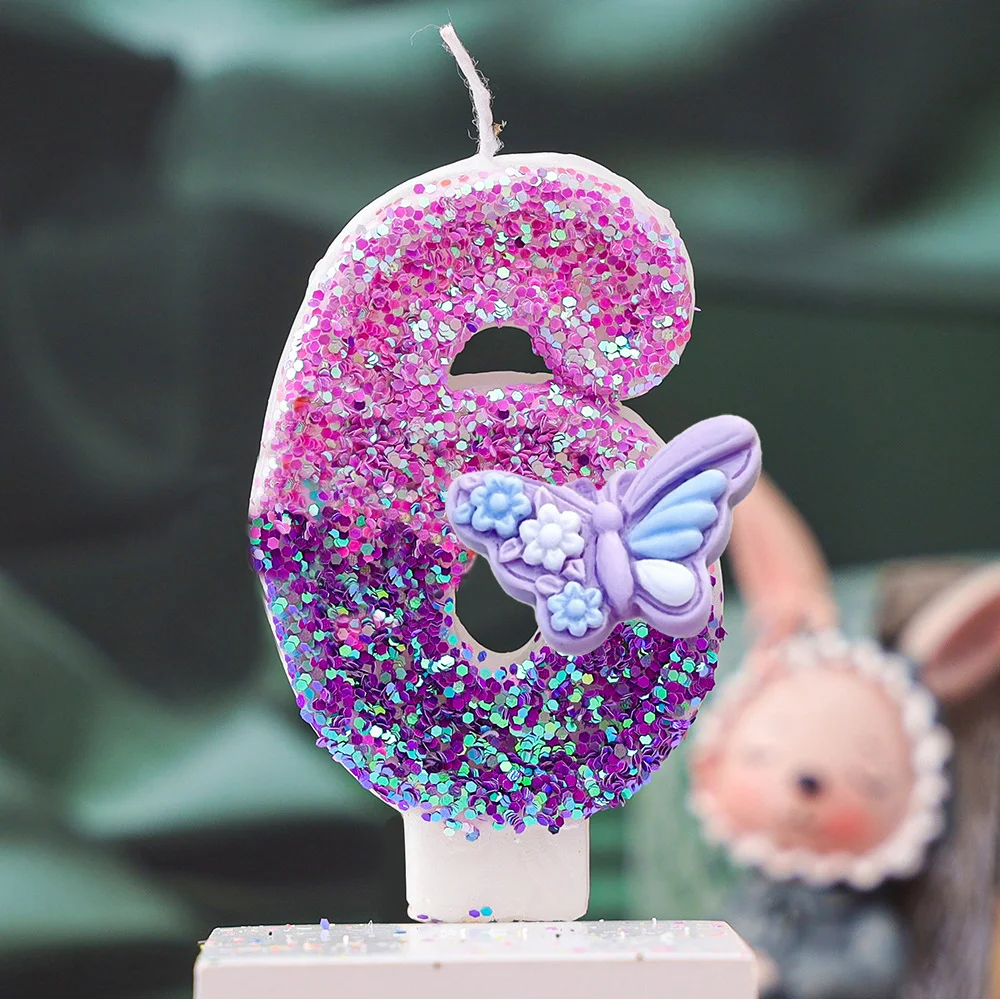 Creative DIY New Butterfly Series Gradual Change Purple Bow Digital Birthday Candle - Children's Cake Party Decoration Supplies - view 3