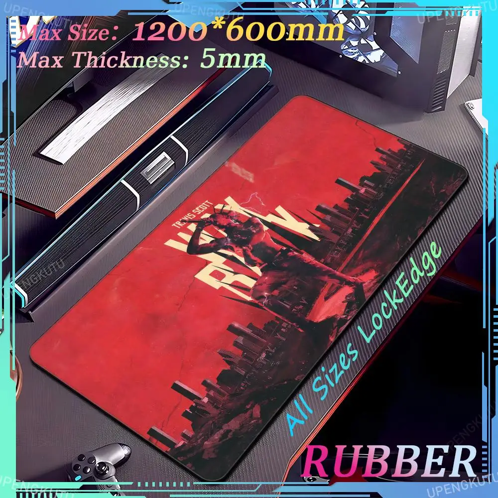 T-Travis Scott Oversized XXXL MousePad Gaming Accessories PC Anime Lock Edge Keyboard Pad Thick Desk Mat Carpet Rubber Mouse Pad