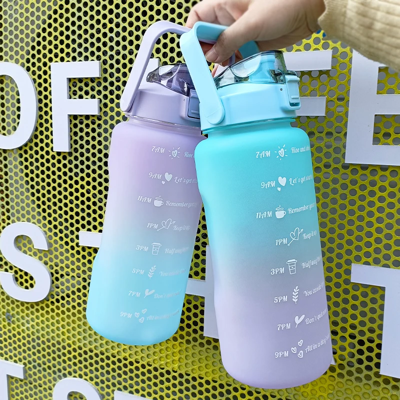 2 Liters Water Bottle Motivational Drinking Bottle Sports Water Bottle With Time Marker Stickers Portable Reusable Plastic Cups