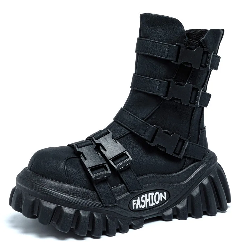 

2025оригинальный дизайн, женские осенне-зимние модные крутые мотоциклетные ботинки на платформе в стиле панк для горячих девушек с подъемом до щиколотки и круглой головкой