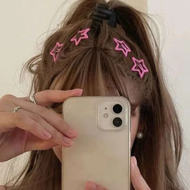 Y2k Pink Pentagram Star Bobby Pin Hair Clip Women Sweet Cool Cute Aesthetics Hairside Harajuku Girls Trend Headwear Accessories