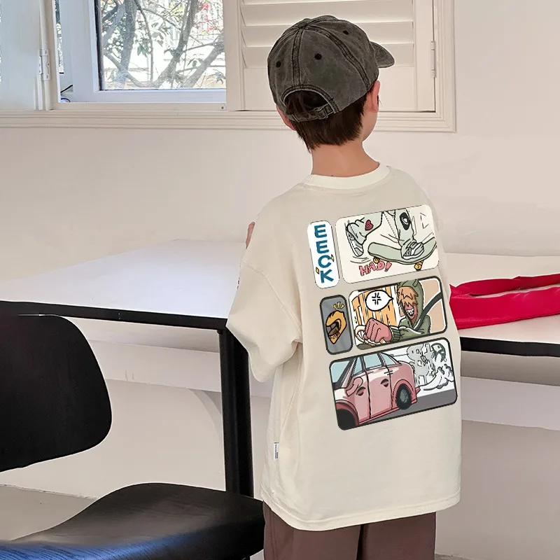 2024 Summer Kids Clothes Streetwear Fashion Cartoon Print T Shirt 100%Cotton Tops Tees Children Short Sleeve  Boys Girls Clothes