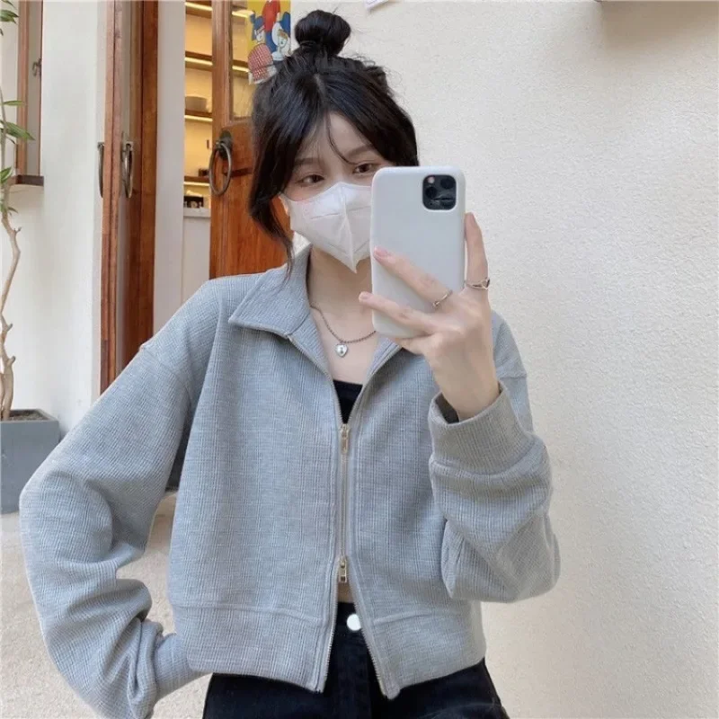 Moletons femininos moda manga longa femme popular sólido all-match simples venda quente roupas zíperes design estilo rua harajuku