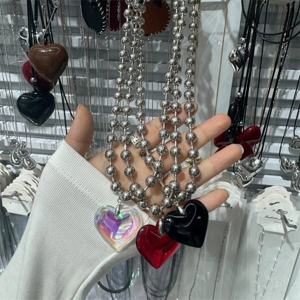Sweet Cool Spicy Girl Style Red Heart Necklace Jewelry Gift Beads Chain Women's Necklace Hip Hop Fashion Chokers Women