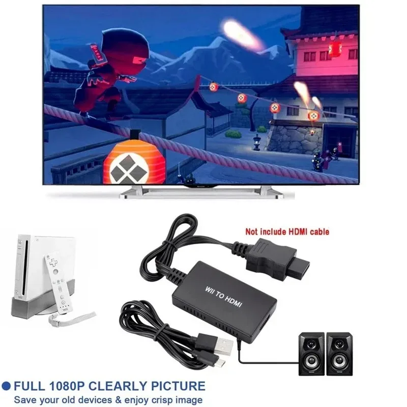 Grwibeou wii zu hdmi-kompatibler Konverter wii zu hdmi-kompatibler Adapter mit 3,5-mm-Audiobuchse unterstützt Wii-Display für PC-HDTV