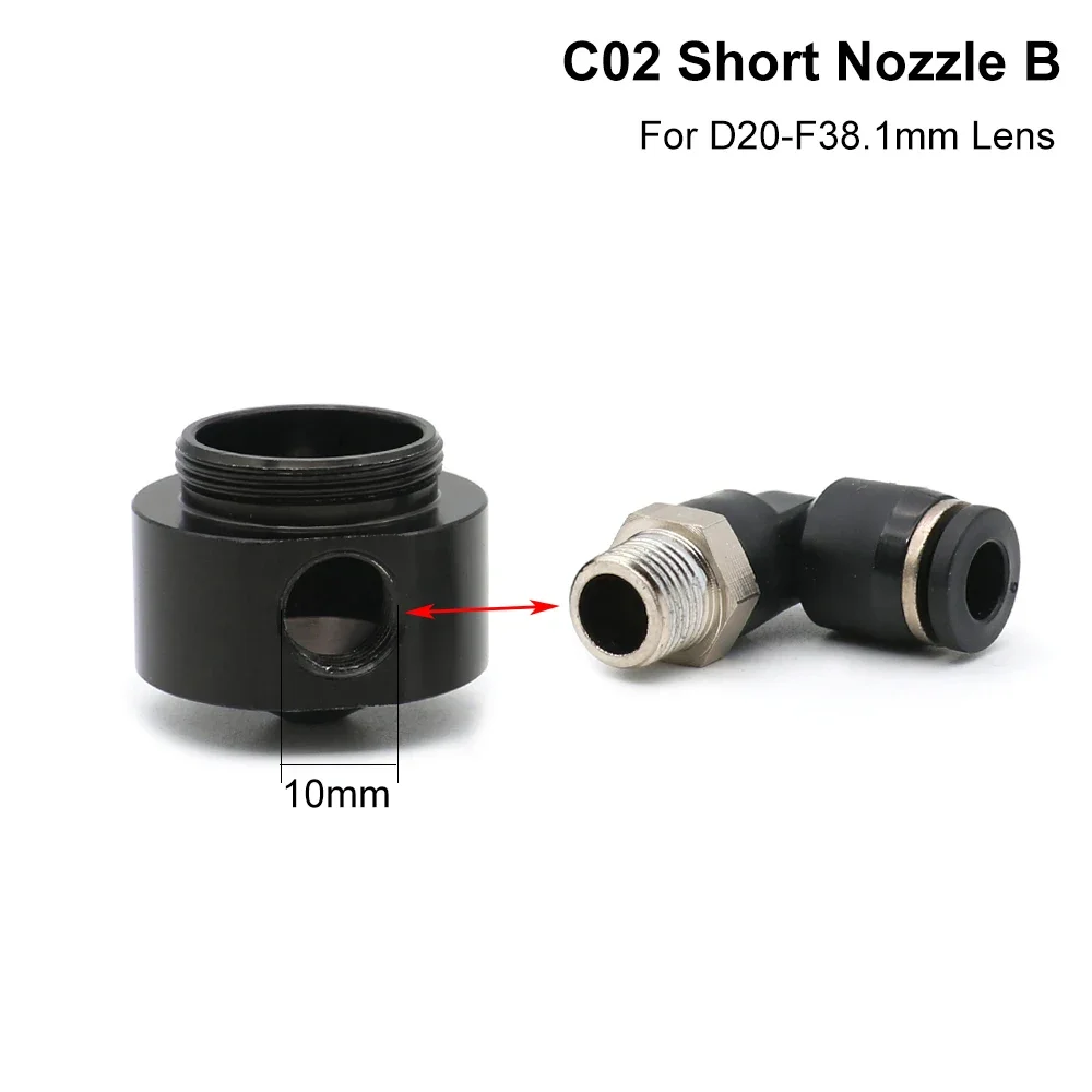 HAOJIAYI Air Nozzle N02 for Dia.20 FL38.1 Lens CO2 Short Nozzle B with Fitting for Laser Head at CO2 Laser Cutting Machine