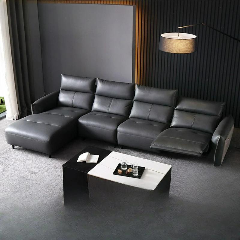 

Customizable Simple Modern First Layer Cowhide Italian Minimalist Multifunctional Living Room Electric Sofa