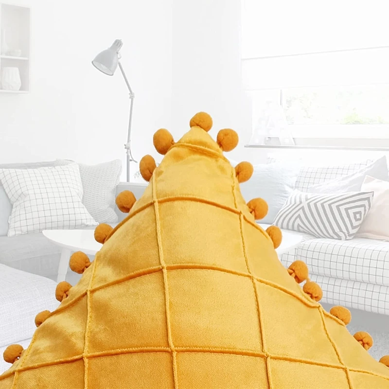 Velvet Lumbar Pillow Covers 30x50cm 45x45cm Diamond Stripe with Pompom Tassel Yellow Orange Soft Throw Pillowcase for Home Decor