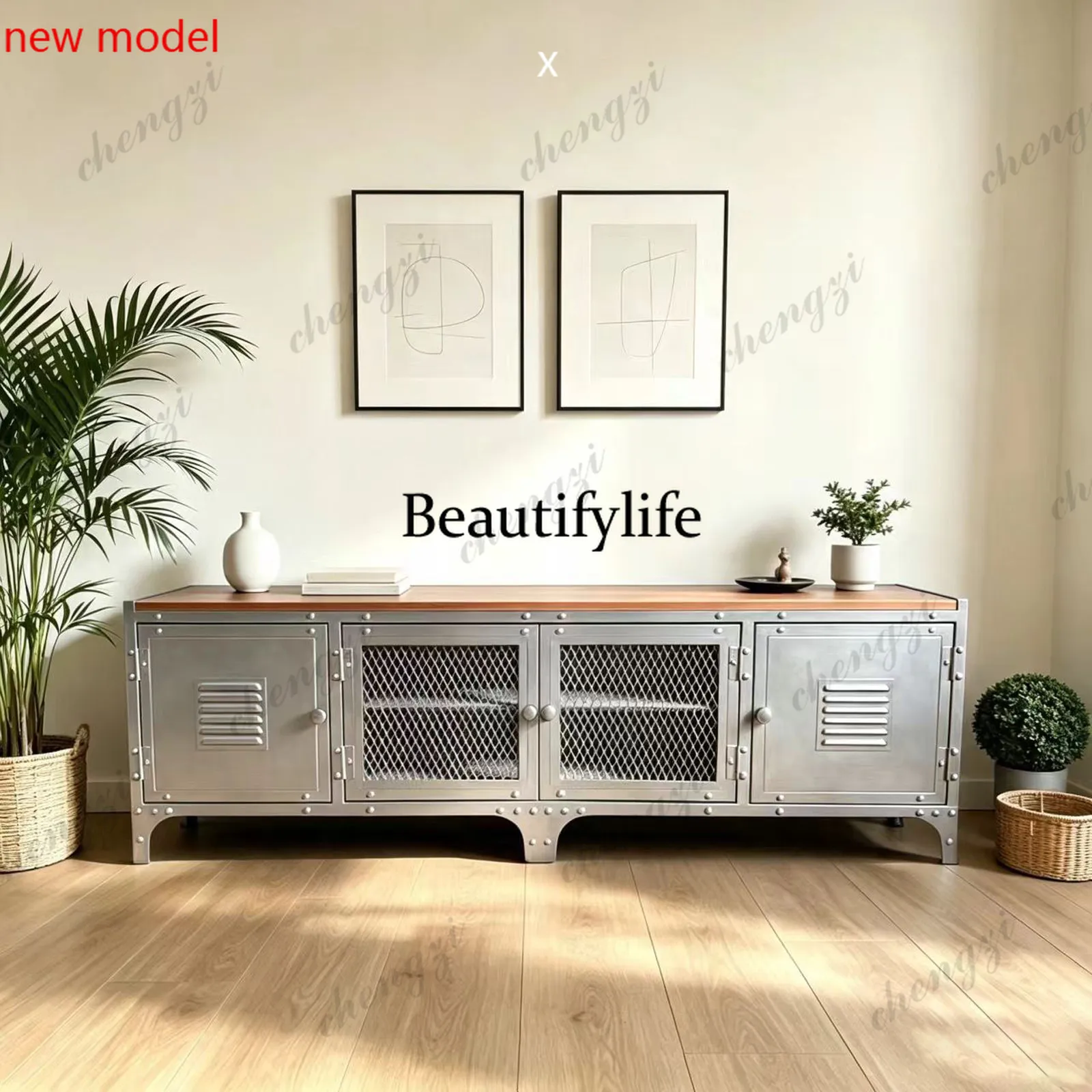 DD182Small apartment living room coffee table locker TV background wall cabinet, retro decorative low cabinet