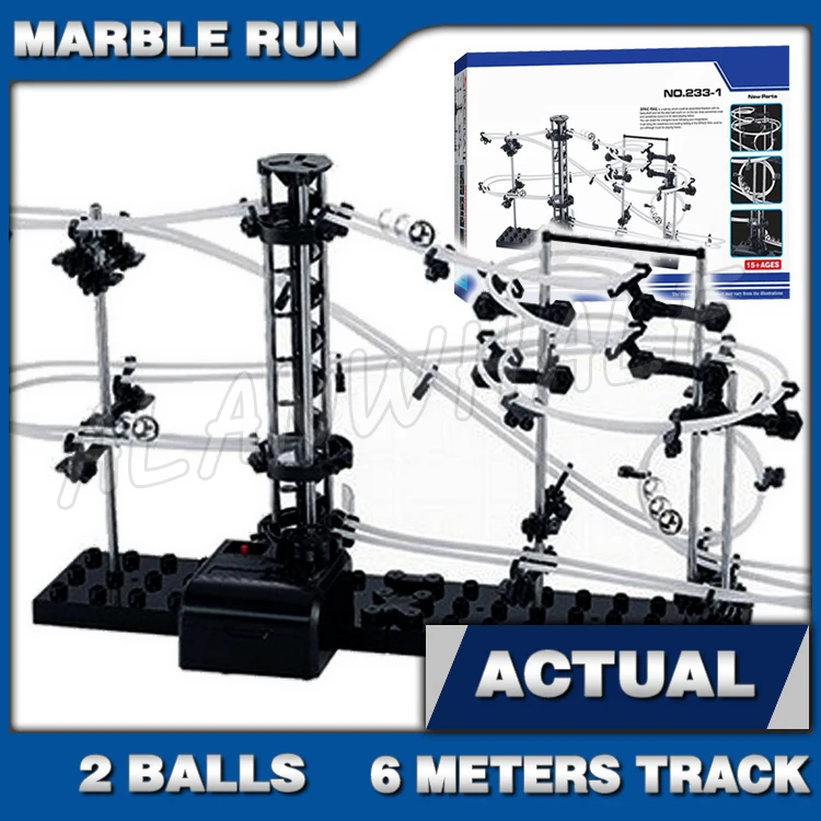 

650cm Rail Level 1 Marble Run Maze Roller Coaster Electric Elevator Model Building Boys Educational Sets Rolling ball Sculpture