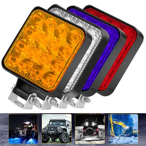 방진 작업 조명 16 LED 헤드라이트 오프로드 스포트라이트 1200LM 12V 48w ABS+LED 지프 트럭 자동차 오토바이 트랙터 SUV