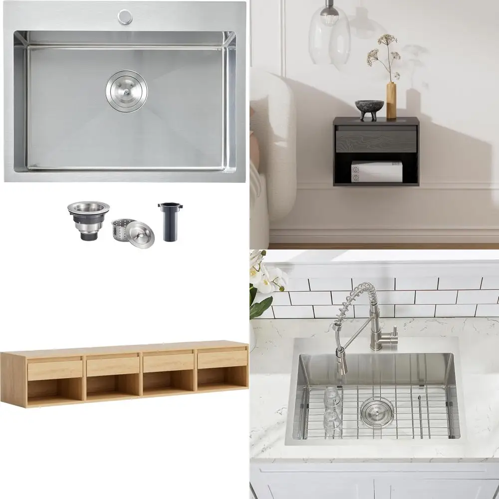 حوض مطبخ Topmount من الفولاذ المقاوم للصدأ مقاس 22 × 18 بوصة للمركبات الترفيهية والبار الصغير، حوض بار مبلل مصنوع يدويًا بقياس 16 مع تصميم منسدل