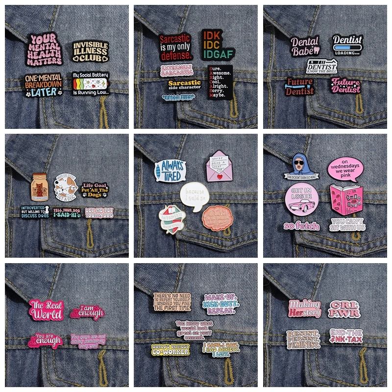 Pancarta del feminismo para mujer, alfileres de esmalte, citas, proverbios y refranes, broche de eslogan, insignia de solapa, joyería inspiradora, 5-7 piezas por juego