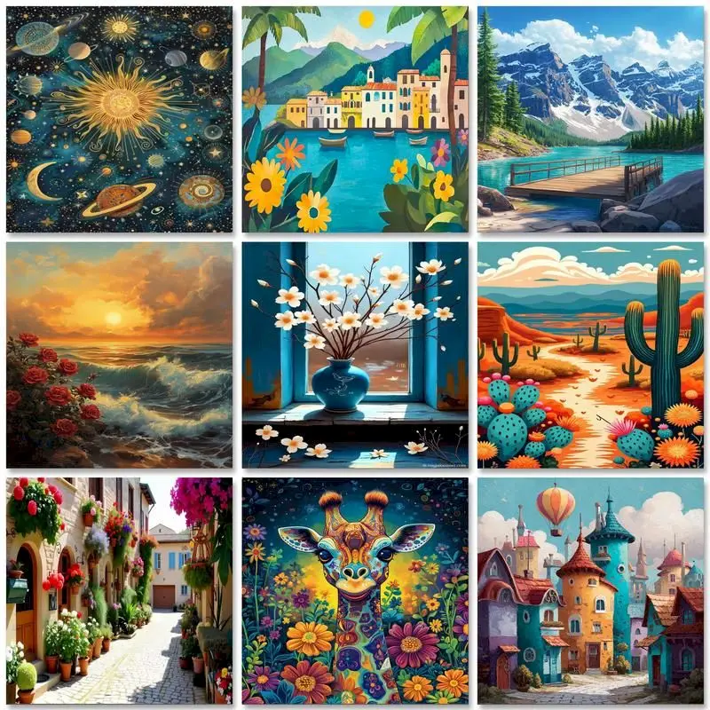 GATYZTORY Oil Painting By Number Scenery DIY Frame Coloring By Numbers House Landsape For Adults Home Decoration Gift 50x65cm