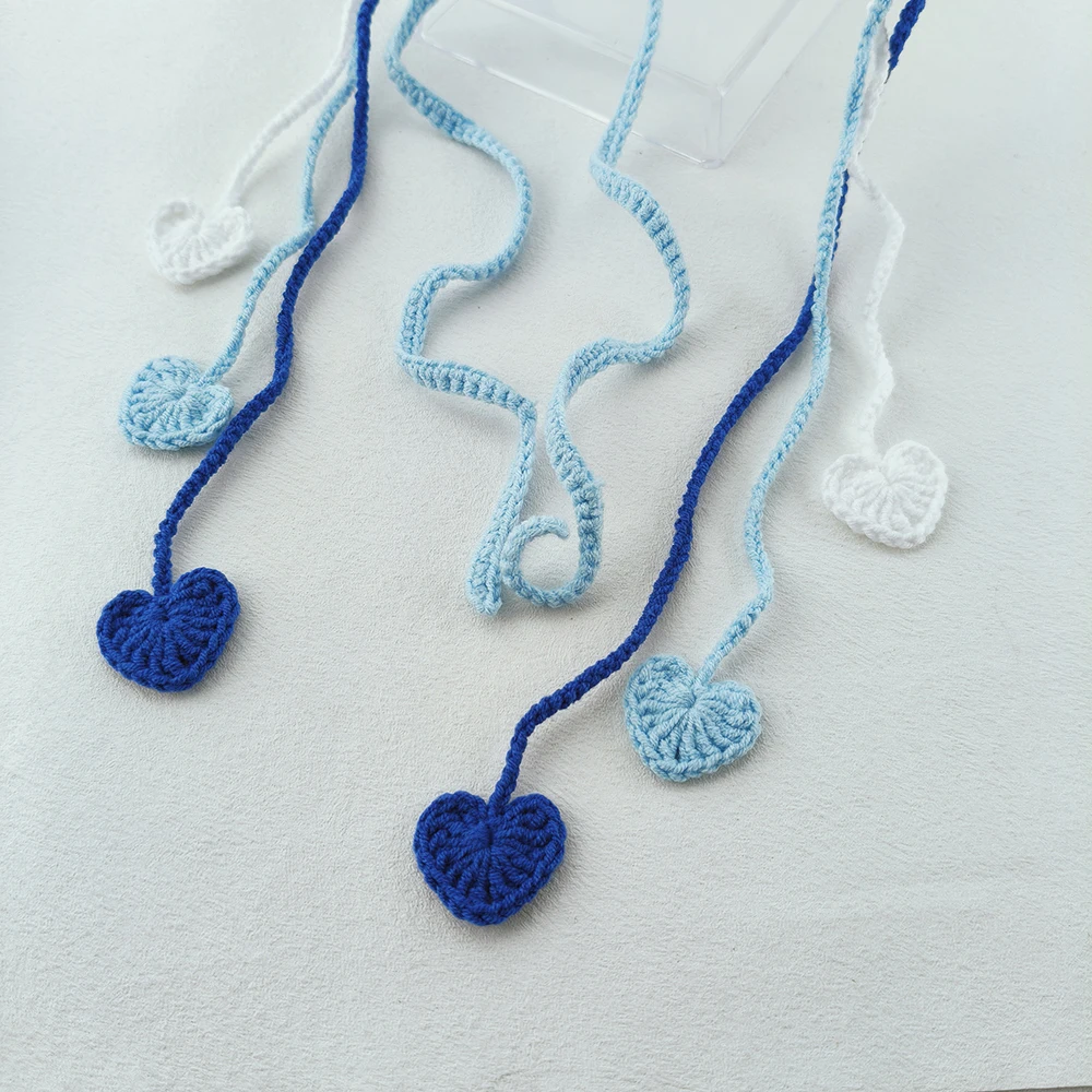 عصابة رأس على شكل فراشة زرقاء كروشيه مع رباط شعر بشراشيب الحب للنساء والفتيات وإكسسوارات الشعر المصنوعة يدويًا #4