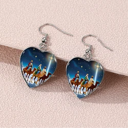 2024 New the Birth of Jesus Dangle Earring Heart Shaped Earrings Handmade Glass Dome Jewelry