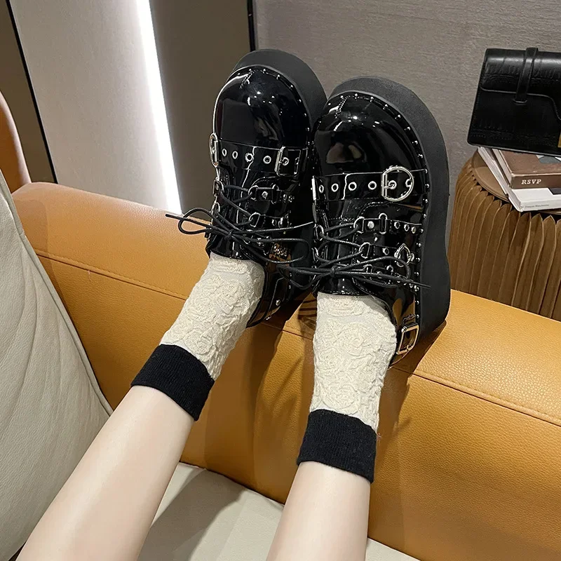 Black luxury designer shoes Punk Style Woman Shoes Heel Metal Rivet Dark Bat Platform shoes for women Fashion Wedge Women Shoe