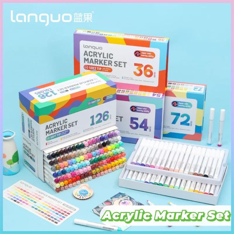 

Languo Soft Head Stackable Acrylic Marker Gift Box 36/126 Color Student Art Painting Pen Set watercolor pen