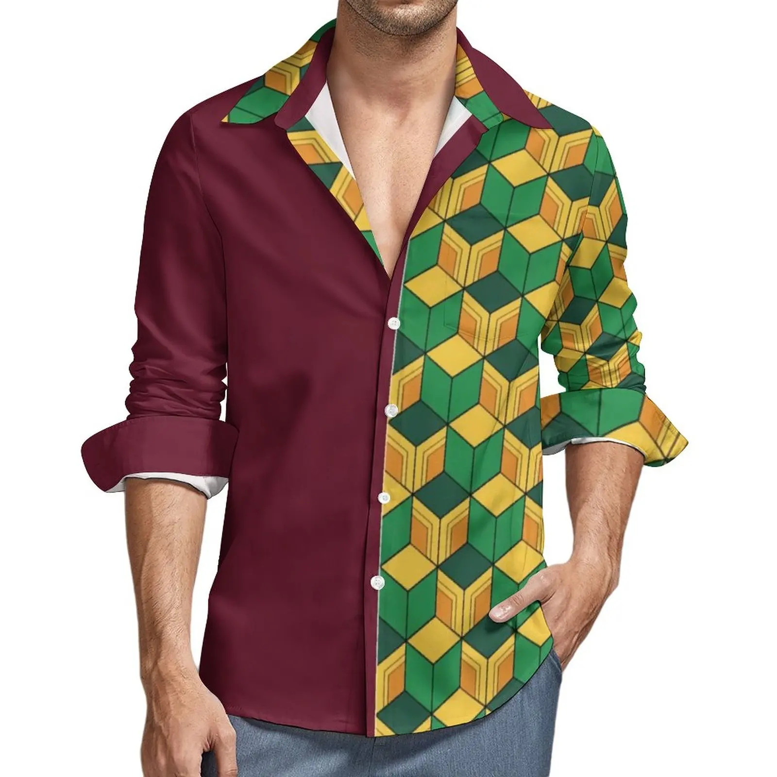 

Giyu Tomioka повседневные рубашки мужские аниме косплей Demon Slayer Kimetsu No Yaiba рубашка с длинным рукавом модные блузки осенний графический топ