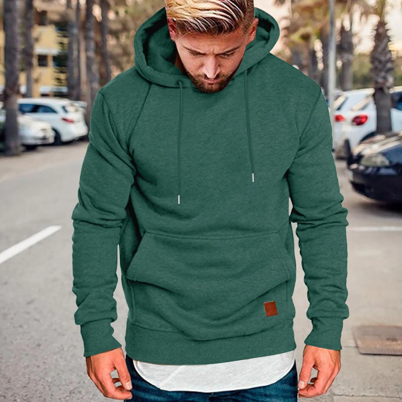 

Men Sweatshirt Winter Hoodie Casual Unisex Streetwear Crewneck Solid Color Pullover Drawstring Hoodie Male Fashion Clothes