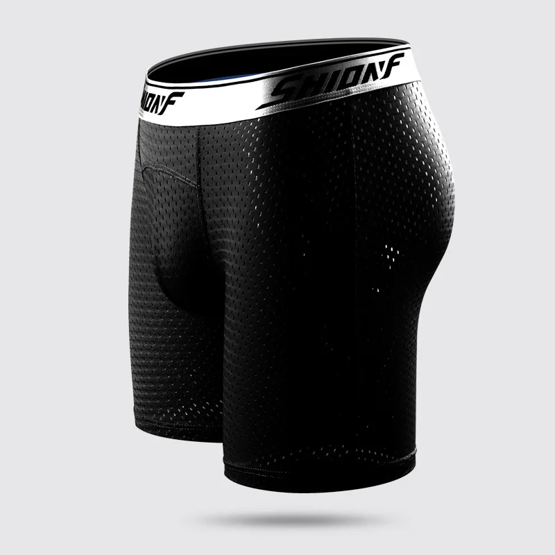 Seamless Men Boxer Shorts Mesh Breathable Sport Cool Ice Silk Long Leg Big Cock Pouch Underwear Running Tight Boxer Shorts