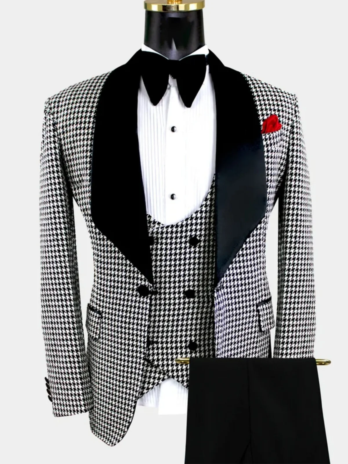 

ANNIEBRITNEY Houndstooth Shawl Lapel Wedding Suit for Man Double Breasted Vest Casual 2 Pieces Party Tuxedo Trajes Para Hombre