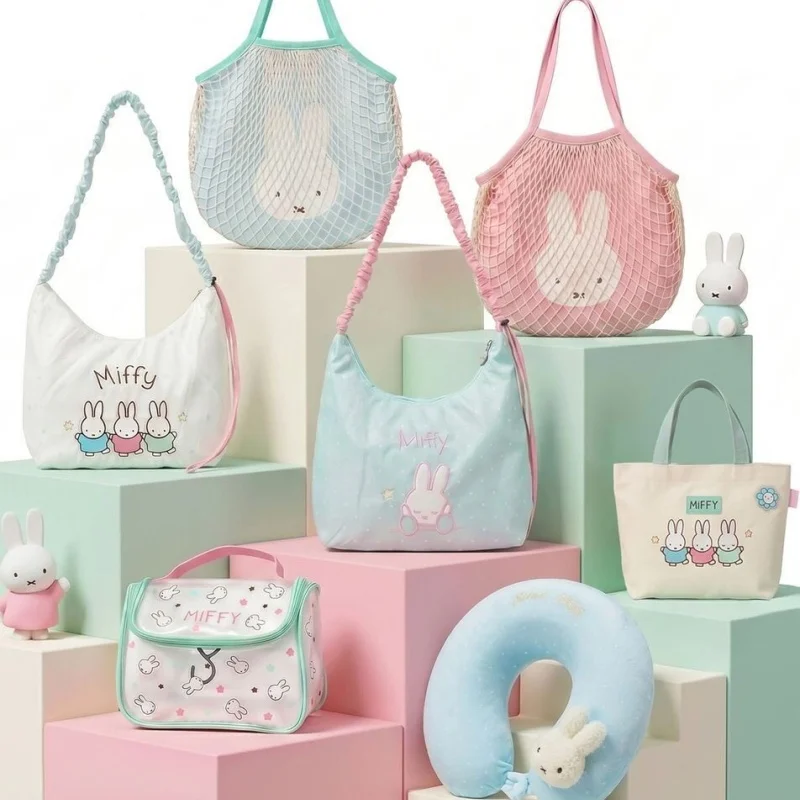 Miffy Mesh Drawstring Tote Bag Ins Style Portable Single Shoulder Bag, Makeup Bag, U-Shaped Pillow For Women Daily Use