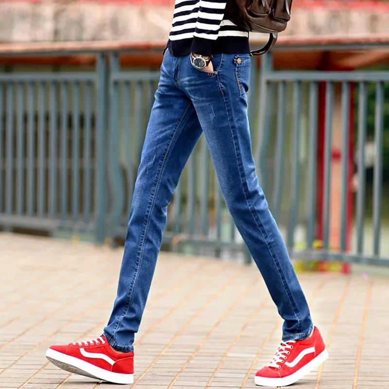 

Облегающие прямые джинсы, мужские весенне-осенние тонкие новые модные брендовые повседневные эластичные длинные брюки, износостойкие хлопковые джинсы