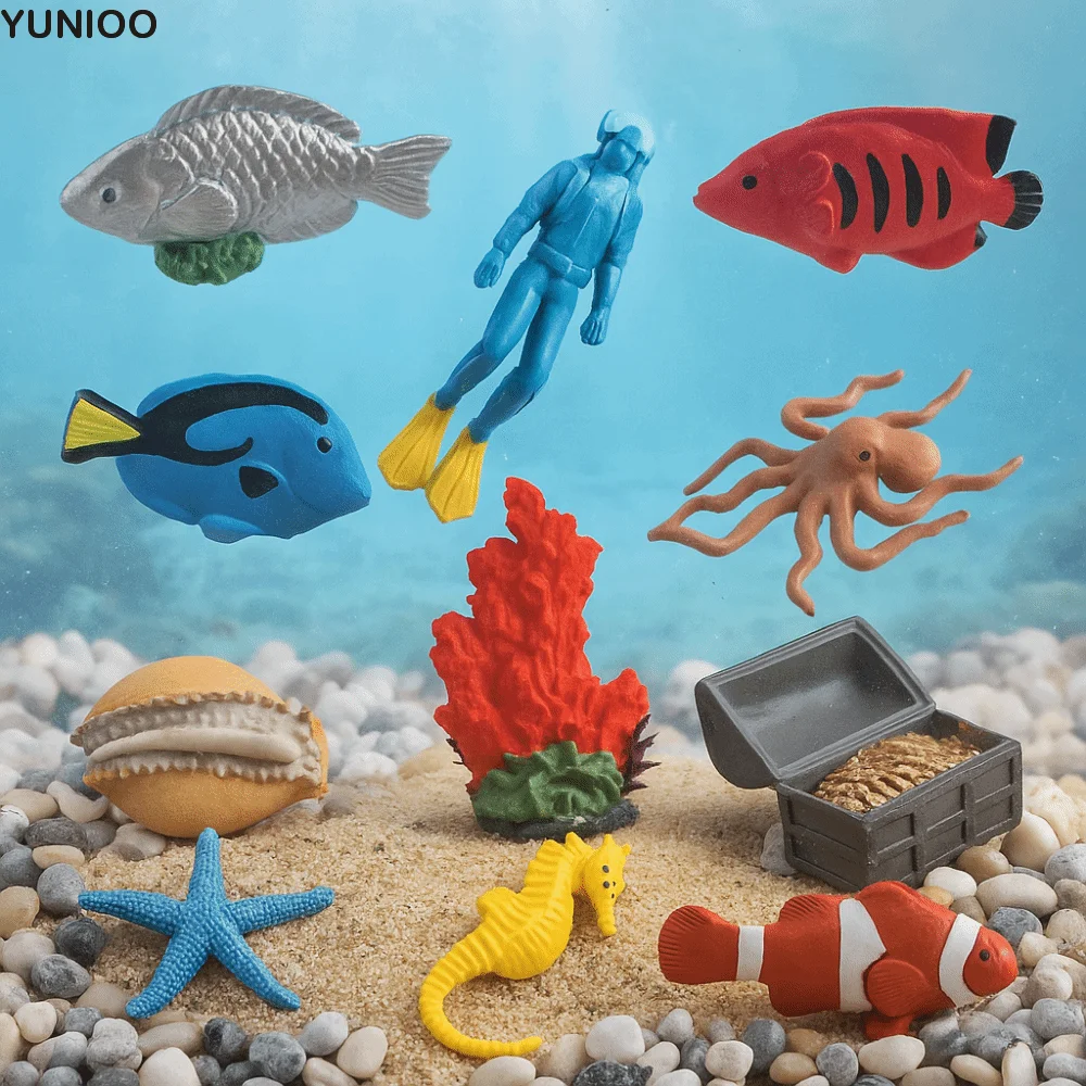 

11pcs PVC Simulated Fish Tank Decorations Octopus Starfish Lifelike Fish Figurine Statue Crafts Ocean Animals Ornaments