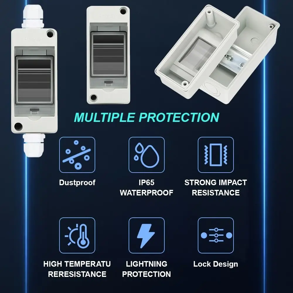 1Pcs HT-2 Waterproof Distribution Box 2 Way PC ABS Plastic Breaker Box IP65 Waterproof DIN Rail Accessory MCB Protection Box