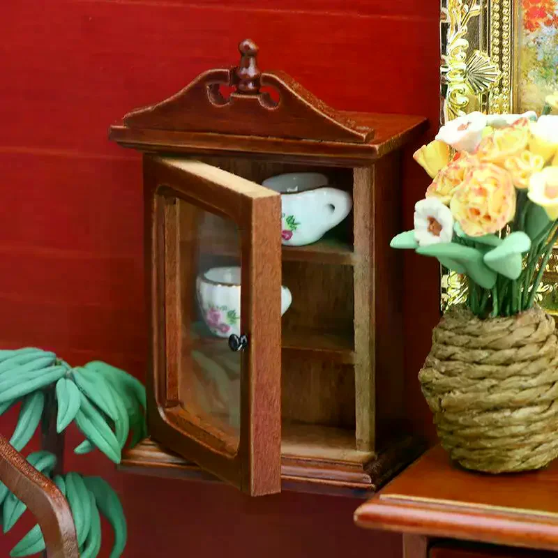 1/12 Dollhouse Single-door Wall Rack Storage Cabinet Model Dollhouse Furniture Decoration Toys Dolls House Accessories
