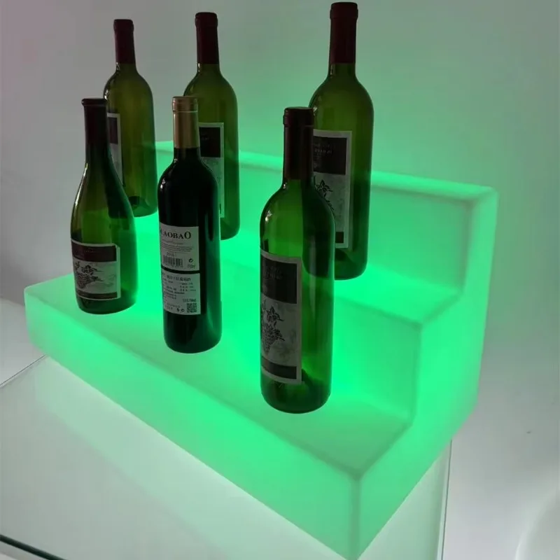 24-Inch 3-Step Light Emitting Diode Plastic Display Stand Modern Bar Furniture Wine Cellar or Hotel Wine Bottle Display Stand