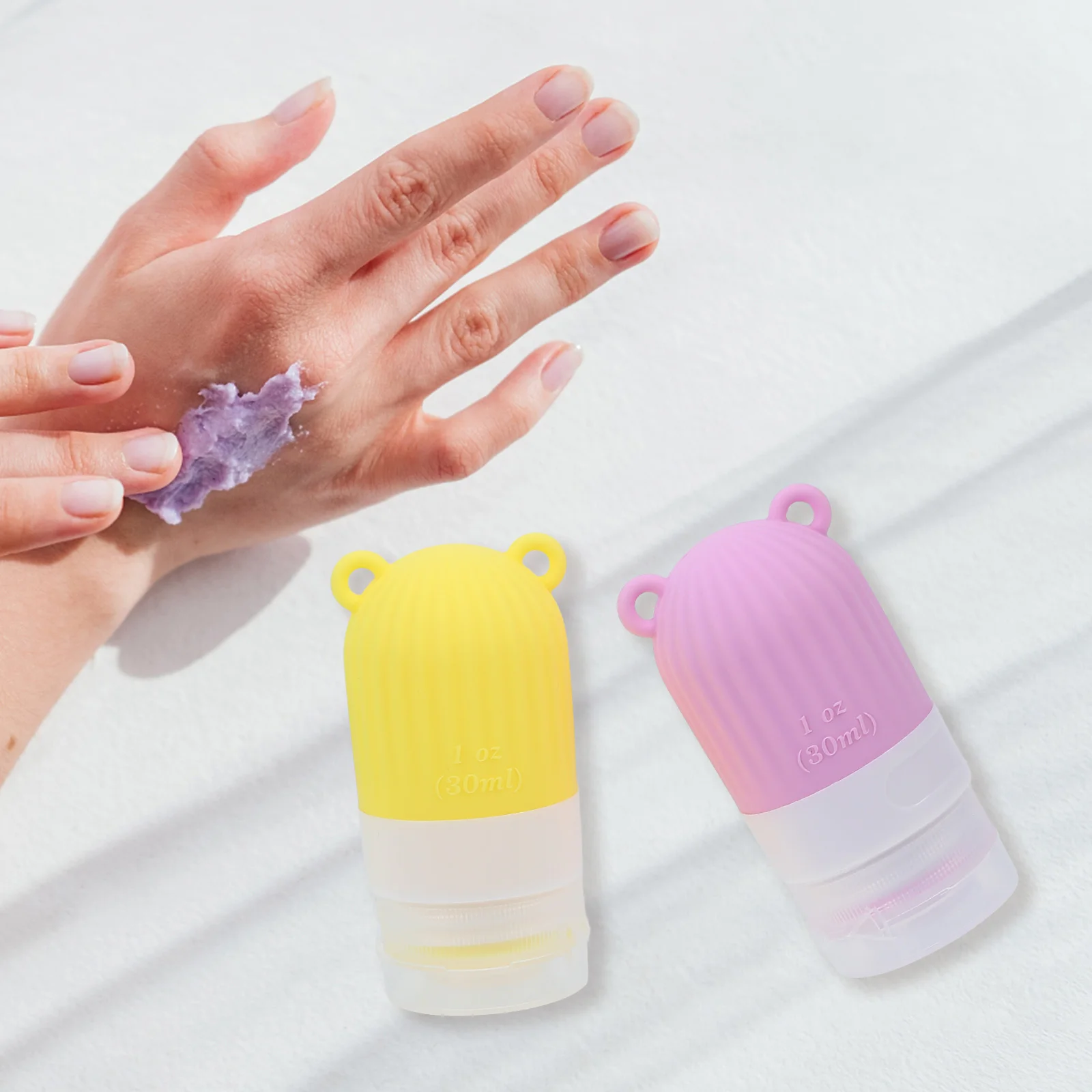 4 Pcs Travel Bottles Portable Cream Jars Food Grade Silicone Liquid Containers Clear Yellow Orange
