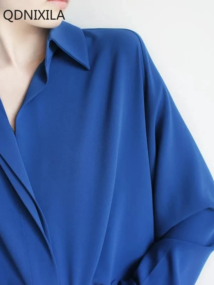 Spring 2025，Blouse，Solid Color Blue Shirts，Korean Style Women's Clothing，top，korean Reviews Many Girls Clothes，Shirts for Women
