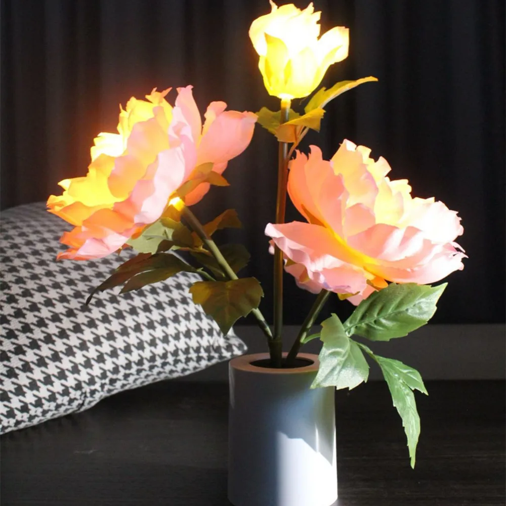 Night Light Battery Power Peony Flower Lights Interior Lighting Bedroom Bedside Desktop Decoration Table Lamp Night Lamps N007