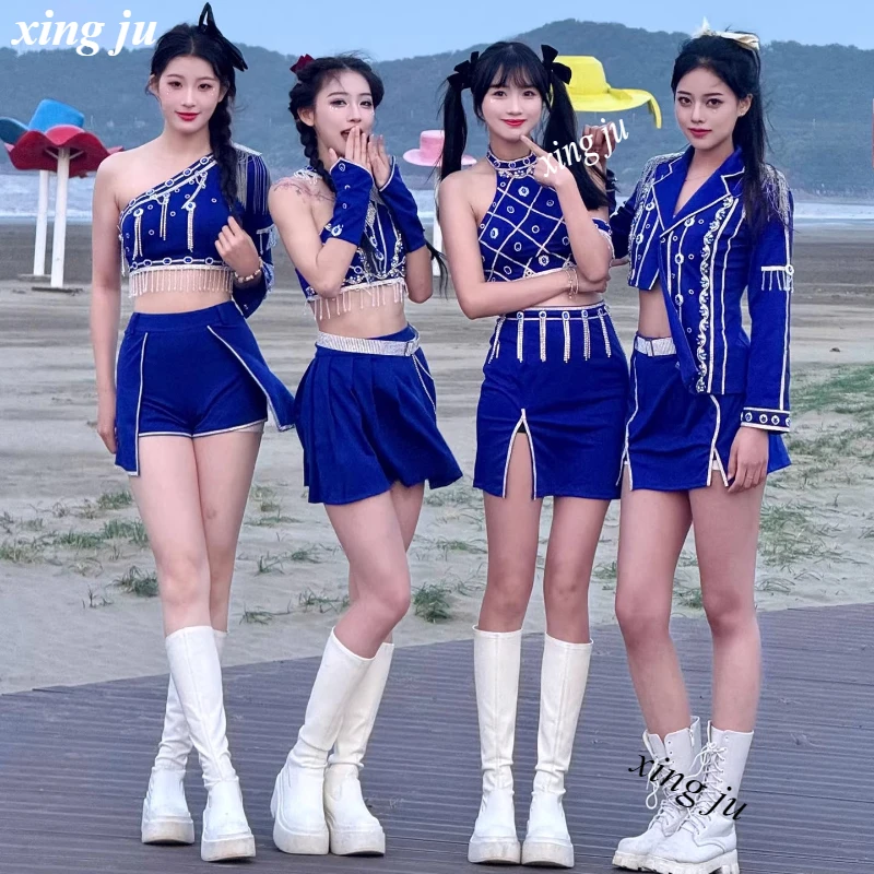 

New Women Group Jazz Dance Sexy Halter Tops High Waist Slit Skirt Kpop Female DJ Dance Outfits Nightclub Singer Stage Costume