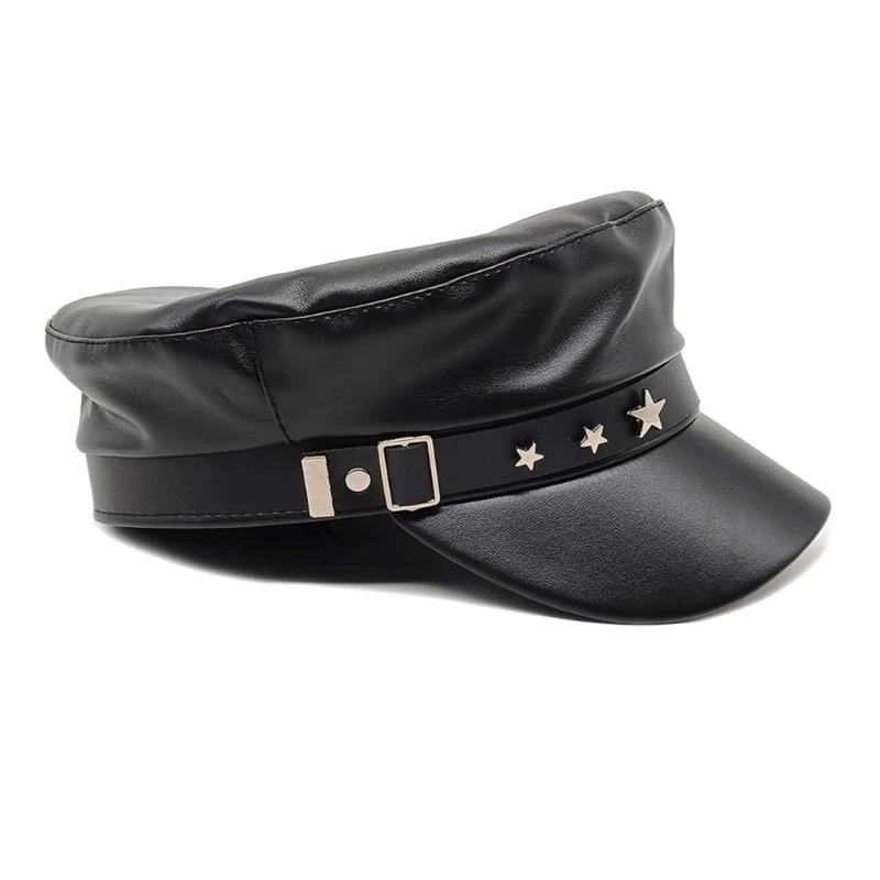 340D PU Painter Hat Flat Hat British for Dating Photography Cabbie Headwear Painter Hat with Star Grommet Hat
